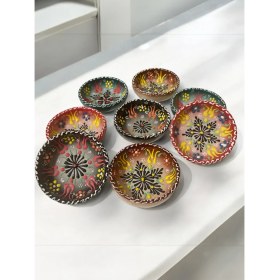 Resim Artistic Quality Dekoratif Lale Çiçek Işlemeli Çini Seramik Sosluk - Çerezlik - Kahvaltılık 8 Adet 