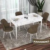 Resim Canisa Concept Kor Serisi, Beyaz Mermer Desen 70X114 Açılabilir Mutfak Masası Takımı, 4 Sandalye 