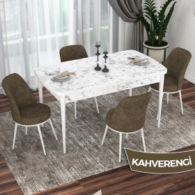Resim Canisa Concept Kor Serisi, Beyaz Mermer Desen 70X114 Açılabilir Mutfak Masası Takımı, 4 Sandalye 
