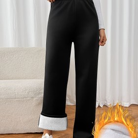 Resim Kadınlar İçin Şık Yüksek Bel Kışlık Termal Geniş Paça Pantolon - Kalın Tam Boy Polar Astarlı, Çift Renk Siyah & Beyaz, Makinede Yıkanabilir ve Buruşmaz Günlük ile Resmi Giysiler için, İnce Fitli Sıcak Tutan Polyastar, İdeal Her günkü kullanım ve resmi giysisler, şık ve konforlu bir sonbahar/kış pantolonu, Kadınlar için kış pantolonları,Kadınlar İçin Termal Tayt Plus Beden,Bayan Taytlar,Kadınlar İçin Büyük Beden Taytlar,Kadın Kış Pantolonu 