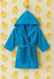 Resim CottonVerse Bebek & Çocuk Kapşonlu Bornoz - %100 Pamuk, Unisex Turkuaz - Turkuaz / 3-4 Yaş 