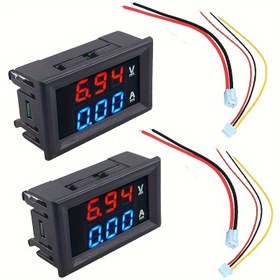 Resim 2 Adet 0.71cm Dijital Voltmetre Ampermetre, DC 100V 10A Amper Voltaj Akım Ölçer Çift LED Ekran Paneli Bağlantı Tellleriyle 