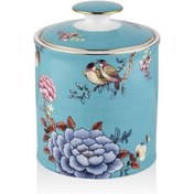 Resim Lamedore 1LIN-CA013L Kavanoz Floral Blue Large Canister With Lid 12,5x16,5 cm 