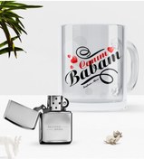 Resim Bk Gift Kişiye Özel Canım Babam Cam Kupa Bardak Benzinli Çakmak Seti-7 