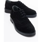 Resim Avra Siyah Süet Hakiki Deri Kadın Oxford Ayakkabı Siyah 