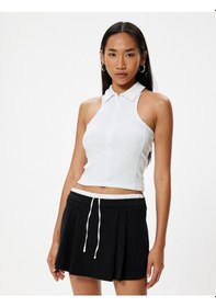 Resim Koton Polo Halter Yaka Üst Crop Fitilli Pamuklu Beyaz 4sak10867ek 