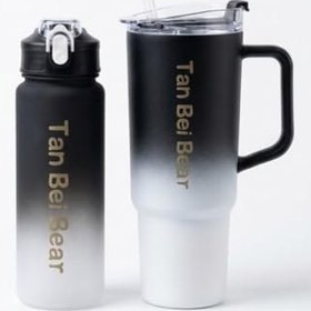 Resim 2’li Matara ve Pipetli Mug Bardak Seti - 900 ml Spor Suluk + 1500 ml Pipetli Termal Mug Bardak, Günlük Kullanım İçin İçecek Seti 
