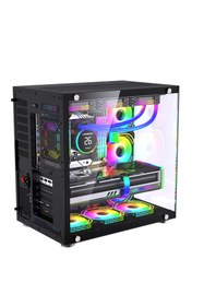 Resim GM Game Master WJCOOLMAN ROBIN2 Uzaktan Kumandalı RGB 7 Fanlı Gaming Akvaryum Kasa Siyah 700 Watt PSU 