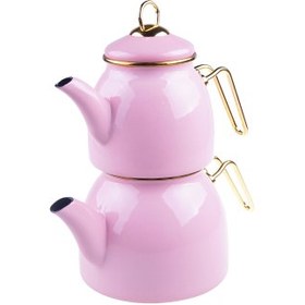 Resim Bambum Taşev Sultan Emaye Çaydanlık Takım Pembe 