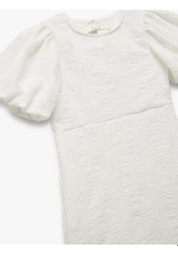 Resim Koton Kısa Balon Kollu Dokulu Bisiklet Yaka A Kesim Mini Elbise Ekru 5skg80092ak Ekru 