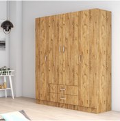 Resim Tanmob 4 Kapılı Iki Çekmeceli Geniş Gardrop Çam - Grd0602 