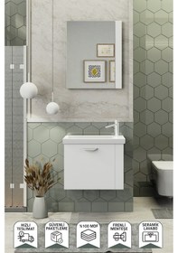 Resim Biani Maxila 60 cm Banyo Dolabı,Seramik Lavabolu, Aynalı,Lavabo Dahil,Mdf,Beyaz 