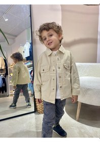 Resim Çocuk Denim Ceket Düğmeli, Rahat Kesim, Bej Bej 