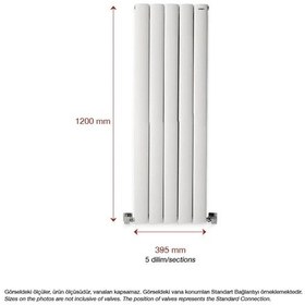 Resim 1200 x 395mm Lilac Yüksek Isı Kapasiteli Dekoratif Dikey Beyaz Alüminyum Radyatör 