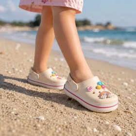 Resim RS Riva Shoes Kız Çocuk Kreş Havuz Bahçe Terlik | Gökkuşağı ve Harf Aksesuarlı Hafif Günlük Terlik 