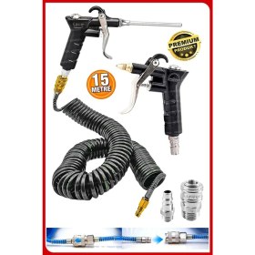 Resim Havalı 15 Metre Kompresör Spiral Hava Hortumu 8 mm 15 mt Hava Jakı Hava Tabancası Recor Paket 
