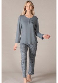 Resim Uzun Kol Mevsimlik Pijama Takımı Viskon Alperi 790-38 Gri 