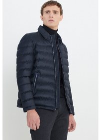 Resim Ac&Co / Altınyıldız Classics Erkek Lacı Standart Fit Normal Kesim Gömlek Yaka Fermuarlı Yan Cepli Kapitone Desenli Şişme Mont Lacı Lacivert 