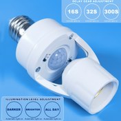 Resim 1 adet PIR Hareket Sensörü E27 Soket Dönüştürücü Ampul Tutucu Işık Kontrolü Akıllı Anahtar ile - RV Uyumlu, 100-240V, Beyaz Taban, Dış Mekan Kampı ve Ev Kullanımı için Esnek Kol, Dış Aydınlatma, Şık Silindirik Tasarım, Esnek Bağlantı, Pil Olmadan 