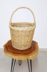 Resim My Family Doğal El Yapımı Hasır Sepet, Dekoratif Çok Amaçlı, Sarı, 30x40 cm, Saplı, 1 Parça 