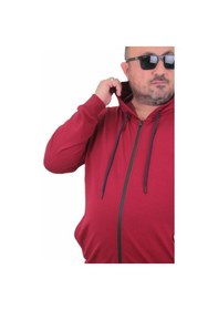 Resim Moc Grande Mocgrande Büyük Beden Basic Mevsimlik Fermuarlı Kapüşonlu Sweat 22751 Bordo-Bordo 