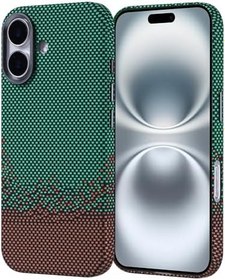Resim iPhone 16 İle Uyumlu Kılıf Kablosuz Şarj Özellikli Karbon Fiber Görünümlü Nekst Kapak 36761 Yeşil 