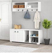 Resim Flame İki Kapaklı Yedi Raflı Portmanto Ayakkabılık Beyaz 