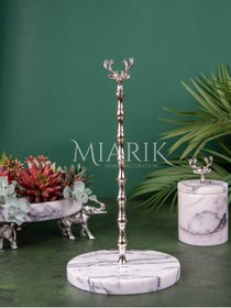 Resim MIARIK DESIGN & DEKORASYON Leylak Mermer Boynuzlu Geyik Peçetelik Havluluk (gümüş) 