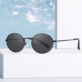 Resim eleven market Oval Güneş Gözlüğü Siyah Çerçeve Siyah Cam Unisex 