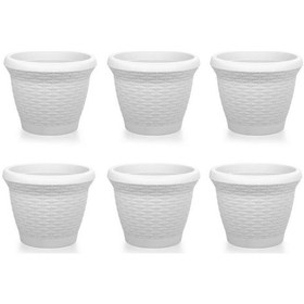 Resim Omnipazar So-hs06 Plastik Hasır Desenli Saksı 42 Lt Kirli Beyaz 6 Adet 