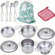 Resim Mini Paslanmaz Çelik Simüle Edilmiş Yemek Pişirme Oyun Seti, Kompakt Boyutlu, Eğitici Rol Yapma Oyuncakları İçin İdeal 