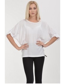 Resim Cotton Candy Kolları Fırfırlı Simli Yarım Kol Bluz - Beyaz 