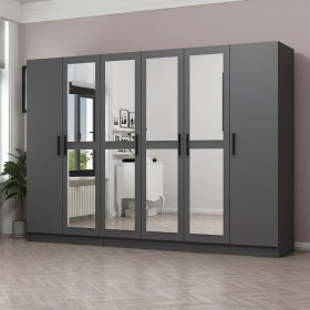 Resim Minar Kale 6 Kapaklı 4 Aynalı 2 Çekmeceli Dolap Antrasit 210 cm 