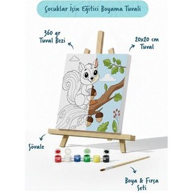 Resim Sevimli Sincap Temalı Çocuk Boyama Tuvali Şövaleli Eğitici Boyama Seti 20x20 Cm 