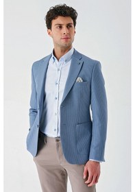 Resim İmza Örme Mono Yaka Çift Yırtmaç Likralı 6 Drop Slim Fit Dar Kesim Klasik Ceket 1002240138 - Açık Mavi 