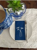 Resim Gümüş Yaldızlı Lacivert Havuç Çiçeği Peçete 16 Adet 