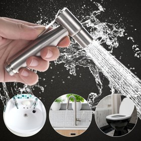 Resim Paslanmaz Çelik El Duş Başlığı - Elektrik Gerektirmez, Yüksek Basınçlı Su Jeti Banyo, Mutfak ve Tuvalet Temizliği İçin, Dayanıklı Seramik Valf ve Fırçalanmış Bitiş, Modern Tasarım, Banyo Temizlik Aracı, Şık Metalik Bitiş, Yüksek Basınçlı Su Jeti 