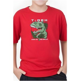 Resim Panios Kids T-rex Baskılı Erkek Çocuk Kısa Kollu Tişört Kırmızı 