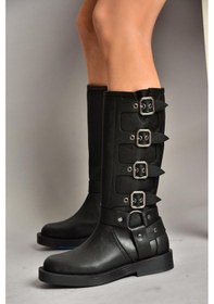 Resim Fox Shoes T973570209 Siyah Kalın Tabanlı Kadın Çizme Siyah-Suni Deri 