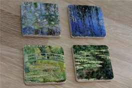 Resim Claude Monet Eserleri Doğal Taş Bardak Altlığı 4'lü set - Natural Stone Coasters 