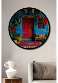 Resim Büyülü Kapı Ve Renkli Çiçekler Bohem Sanat Ahşap Tablo Yuvarlak Duvar Tablosu Çerçeve Görünümlü-39-1994158941--- 20 X 20 