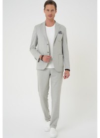Resim Efor Comfort Fit Mono Yaka Çift Yırtmaç Torba Cep Kendinden Desenli Casual Gri Ceket C 706 Gri 