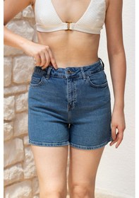 Resim HLT Jeans Açık Mavi Kadın Lily Likralı Mom Fit Yüksek Bel Esnek 90's Kot Şort Lily-açmavi 001 