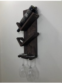 Resim Doğal Ahşap 2 Şişe 2 Kadeh Bölmeli Şaraplık, Venge 