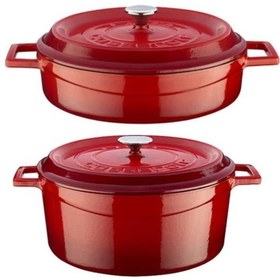 Resim Trendy Döküm 2 Li Tencere Set 28cm Derin Basık Kırmızı 
