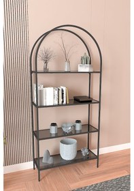 Resim Mona Siyah Kitaplık Dekoratif Aksesuar Rafı Mutfak Rafı Füme Cam 