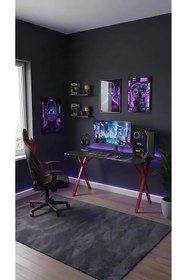 Resim hey modüler mobilya 120 cm Gaming Profesyonel Oyuncu Masası Siyah Tabla, Kırmızı Metal Ayaklı Hey Gaming 