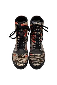 Resim Dogo Kadın Vegan Deri Siyah Uzun Bot - British Punk Tasarım 