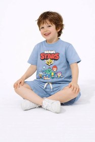 Resim Erkek Çocuk Mavi Stars Brawl Şortlu Takım 