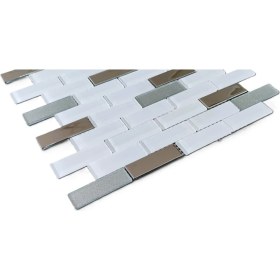 Resim MozaiKristaL Mutfak Tezgah Arası ve 23 x 73 x 4 mm Beyaz - Gümüş Krom - Gümüş Sim 30 x 30 cm Fileli Kristal Mozaik ( 1 m2 Fiyatıdır ) 